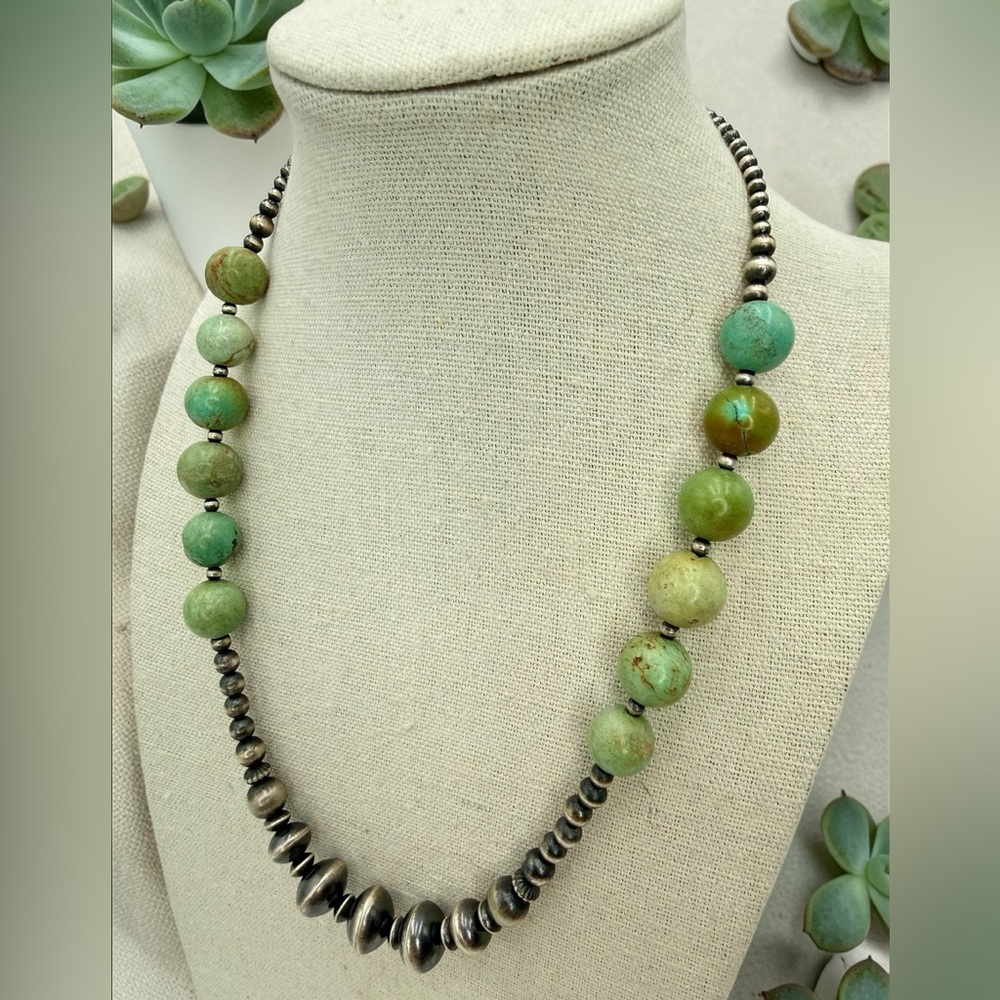 NWT Navajo Sterling Silver & Turquoise Beaded Necklace 18–20” Navajo Pearls - Picture 4 of 17